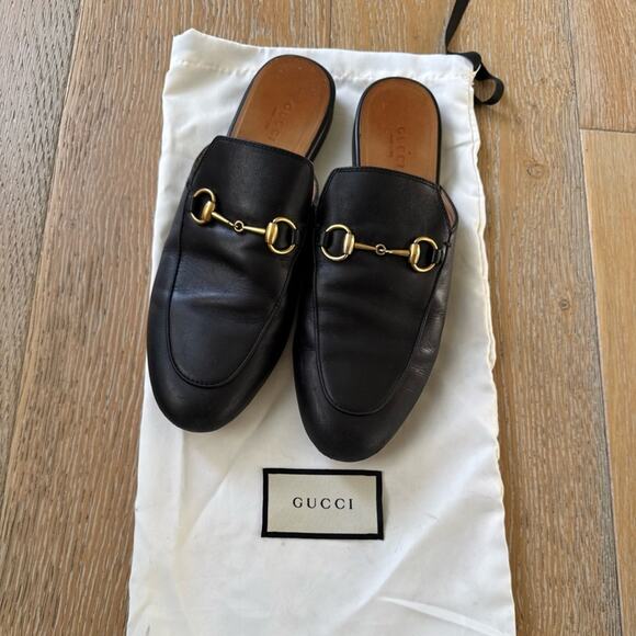 Gucci Princetown Mules Black Leather Gold Horsebit + Box Dustbag Size 38 / 7.5 - Picture 6 of 9